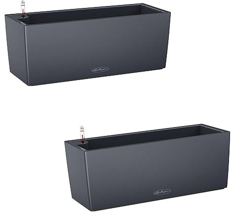 Lechuza Set of 2 BALCONERA Color 50 Self Watering Planter Plastic Indoor and Outdoor Flower Plant Pot and Window Box with Drainage Hole H19 L50 W19 cm Slate