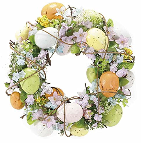 Osterkranz mit bunten Fischblumen und Eiern – Girlande für Ostern mit bunten Ästen in Frühlingsfarben – dekorative Tischdekoration für Feiern und Ostern – Geschenkidee