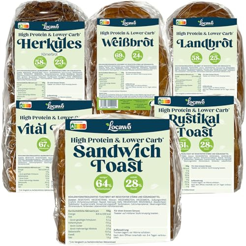 Locawo High Protein & Low Carb Brot Box | Eiweißbrot | Voller Weizengeschmack | Vegan | ideal für eine eiweißreiche, kalorien- und zuckerreduzierte Ernährung