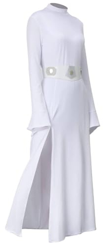 LIKUNGOU Leia Kostüm Weißes Kleid Robe mit Gürtel Halloween Karneval Cosplay Outfit für Frauen (M)