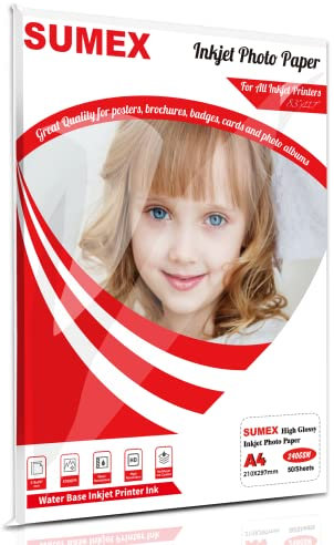Sumex Single Side Glossy Inkjet Fotopapier A4 210 * 297mm 50 Blätter 240gsm für Canon Hp Epson Inkjet Drucker