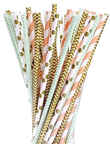 Paper Drinking Straws, 100pcs Paper Straws Biodegradable Recyclable Drinking Straws for Party Birthday Wedding, Assorted Colors