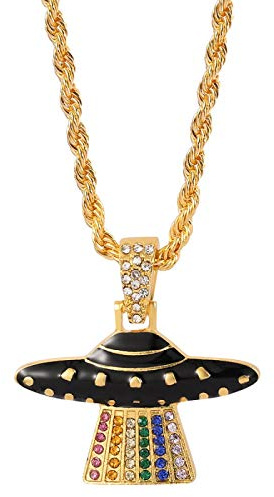 Bysonglezai Halskette Herren Anhänger Chain Ketten Dame Geschenk Mode UFO Anhänger Halskette Männer Hip Hop Geschenk A1