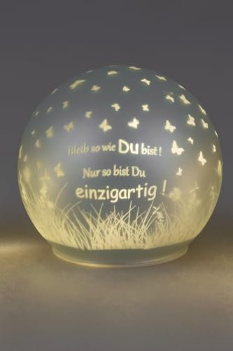 formano Frühlingsdekoration 1 Stück Deko-Kugel Licht 12cm mit Spruch und Timer-silber- Spruch: Bleib so wie Du bist! Nur so bist du ein Du einzigartig