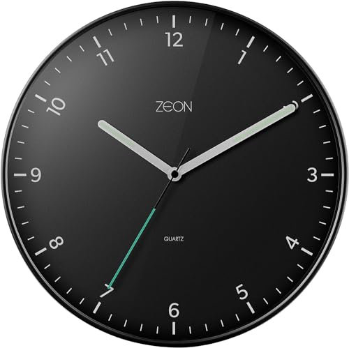 ZEON runde analoge Wanduhr, einfach ablesbare Schwarze Wanduhr für Wohnzimmer, Küche, Schlafzimmer und Büro, 30 cm Durchmesser, CE4553
