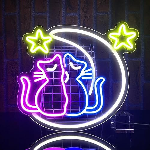 PILOYINDE Anime Neon Schild Mond katze Neon Schilder Wanddekor Leuchtreklamen Geschenke für Mädchen USB Betriebene Led Schild für Schlafzimmer Party Wanddekoration