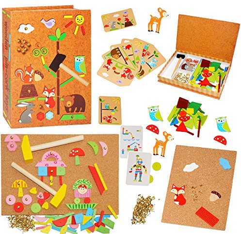 alles-meine.de GmbH XL - Hammerspiel - Tiere & Blumen - 400 Teile/für Kinder - Klopfspiel Nagelspiel - Nagel Hammer Holz bunt - Hämmerchen mit Korkplatte & Vorlagen - Hämme..