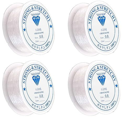 Jxuane 4 Pcs Clear Elastic String, 0.8mm Beading Cords, 6m/Roll for Necklaces Bracelets and Bead Decoration