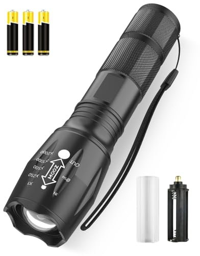Jovrun 1 Pack LED Torch 2000 Lumens, 3 x AAA Batteries Included, Zoomable Torches Led Super Bright Flashlight, Powerful Torches Battery Powered Water Resistant 5 Modes Mini Tactical Torch, Camping