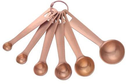 YDware 18/8 Stainless Steel Measuring Spoons Set of 6, Square Rose Gold Metal Measuring Spoon for Baking Measuring, Dry Rations and Liquid, Good Kitchen Tool - Rose Gold