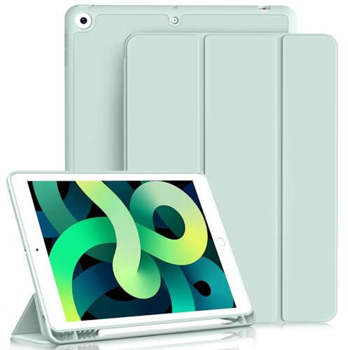 ZKTUYU Hülle für iPad 9./8./7. Generation mit Stifthalter ipad 9 Generation hülle 10.2 Zoll Modell 2021/2020 / 2019, für iPad 10.2 Zoll, Ultradünne Schutzhülle aus TPU mit Standfunktion, Grün