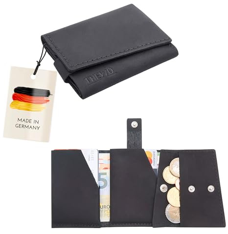 THEWO Slim Wallet Max für Männer & Frauen aus Leder, kleine Geldbörse für viele Scheine, Karten & Münzen, Mini Portemonnaie, Kleiner Geldbeutel (schwarz antik)