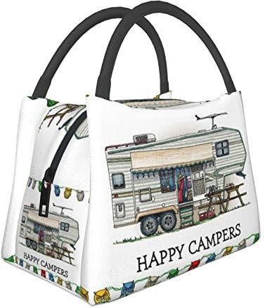 KSANNNS Happy Camper bedruckte tragbare Lunch-Handtasche mit hoher Kapazität, isoliert und gekühlt