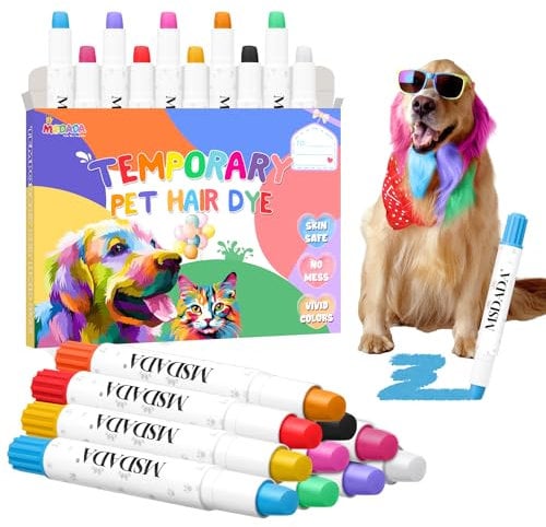 MSDADA Hair Chalk 10 Farben Hundehaarfärbemittel, Temporäre Tierhaarfärbestifte für Hunde für unterschiedliche Fellpflege, Ideal, Waschbare Karneval Tierhaarfärbemittel für Hunde Vögel Pferde Katzen