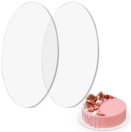 GANILITY Acryl Cake Board, 2 Stück Kuchenplatte Transparent, Wiederverwendbar, Ø 25cm Rund Kuchenplatte, 2mm Dick Mit, um Servieren von Kuchen, für Urlaubsparty-Veranstaltungen