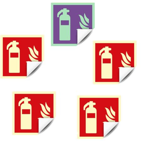 notlok Safety Work - 5x Cartel Extintor [ 10 x 10 cm ] | Autoadhesivo de señal fotoluminiscente - fácil instalación | Cartel Extintor Homologado 2024, Señal Extintor Homologada