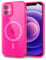 Svanove for iPhone 12 Mini Case Clear Compatible with Magsafe, Fluorescent Transparent Magnetic Magnet Mag Case, Slim Thin Bright Silicone Grip & Shockproof Bumper Camera Cover, Neon Hot Pink