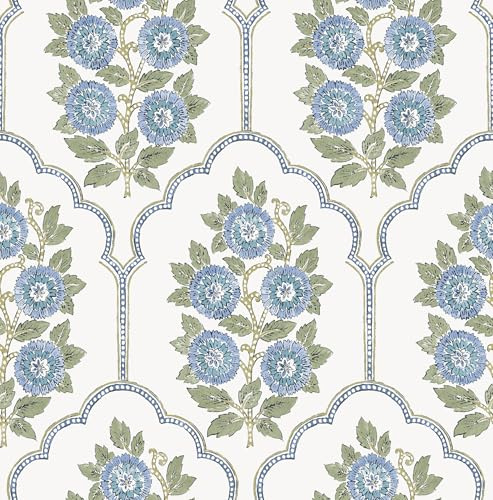 NuWallpaper Floral Bazaar Papier peint autocollant Vert/bleu