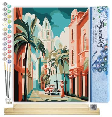 Figured'Art Peinture par Numéro Adulte avec Cadre Cuba Art Déco - Activité Manuelle Kit de Loisir Créatif DIY Numéro d'Art Complet - 40x50cm avec châssis en bois à monter
