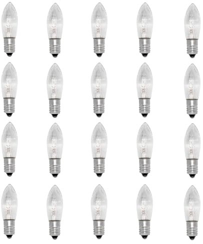 20 Stück Riffelkerze E10 34V 3W Spitzkerze Glühbirne, 30LM Warmweiß 2700K Topkerze, Lichterbogen Ersatzbirnen für 7 Brennstellen, E10 Kerzenbirnen für Schwibbogen, Lichterketten, Weihnachtsbaum