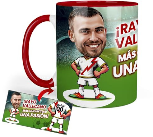 Anak Anak Tazas desayuno Futbol - Taza personalizada con caricatura y nombre - Tazas originales para regalar fanáticos futbol - Taza de futbol Español - Tazas de cafe 350 ML - Regalos (Rayo Vallecano)