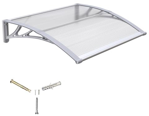 Auvent de Porte d'entrée 80x100cm Toit Marquise en Polycarbonate Porte Résistante Toit Abri Protection Contre La Pluie et UV