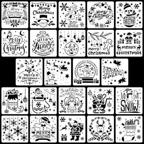 24 Pezzi di Stencil Natalizi, Riutilizzabili Modello di Pittura Natalizia Stencil Natalizi Rettangolari per Artigianato Tessuto Pareti Biglietti Album