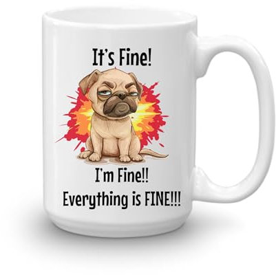GOPERSONALISED It's Fine I'm Fine Everything is Fine Cat Dog Personalised Large 15oz Mug Extra Large Tea Coffee Big Mug Funny Sarcasm Custom Name Cup Work Gifts (Dog)