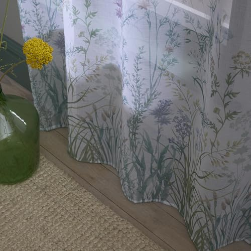 Appletree Meadow Single Net Voile Curtain for Windows - W55 x L48 (140 x 122cm) - White Floral Sheer for Bedroom/Living Room