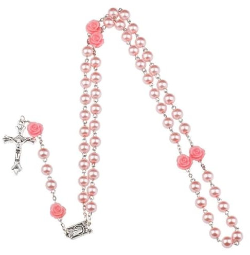 LQIOACU 1 Pièce Chapelet catholique, Collier bible rose, Croix chretienne femme, Chapelet chretien