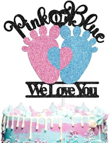 Pink or Blue We Love You Cake Topper, Boy or Girl/He or She Gender Reveal Cake Décor, Baby Shower/First Birthday Party Decorations Supplies