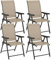 Outsunny Garden Dining Chairs Set of 4, Folding Garden Chairs with All Weather Texteline Back and Seat, Outdoor Dining Chair with Armrests, Steel Frame for Terrace Balcony, Brown