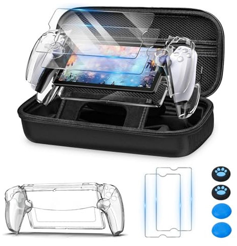 8-in-1 Tasche Zubehör für Playstation Portal, PSP PS5 Remote Player Zubehörset mit Hartschale Portable Reisetasche, 1 klare Hülle, 2 Schutz Glas Bildschirmschutz, 4 Thumb-Stick Grip (Schwarz)