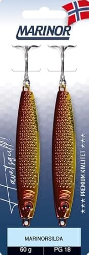 Marinor Marinorsilda Pilker Set, 2 Stück, VMC-Haken, 25/40/60 g, 5 Farbvarianten, Meeresangeln, Blinker, Jig-Köder, Küstenblinker, Meeresköder (GR - Gold/Red, 25g)