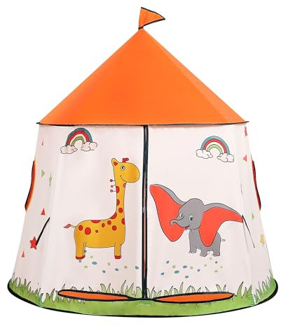 Spielzelt für Kleinkinder, Prinzessin Prinz Schlosszelt, tragbares Pop-up Indianerzelt, Tipi, EN71-zertifiziert, Spielhaus für innen und außen, mit Tragetasche, Geburtstag Weihnachts Geschenk (Orange)