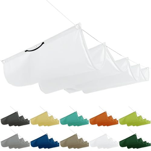 Protection solaire - Pergola - 2 x 10 m - Protection solaire - Pour terrasse - Rétractable - Système de rails d'ombrage - Avec œillets et corde - Pour toit, jardin, jardin d'hiver, blanc