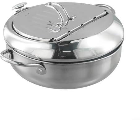 Olla freidora con tapa y estante de drenaje de grasa extraíble, compatible con estufas de gas, inducción y eléctricas (201 + 24 cm)
