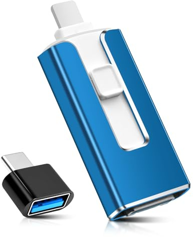USB Stick 256GB für iPhone iPad Android PC, MFi-zertifizierter 4-in-1 Speicherstick mit USB-C, Light-ning, Micro-USB & USB 3.0, Flash Drive zur Phone Speichererweiterung, Backup Fotos Videos, Blau