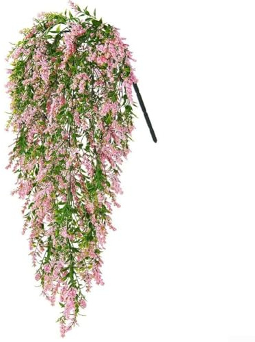 Gettimore Künstliche Hängepflanze mit 5 Zweigen, 70 cm, künstliche Efeu für Innen- und Außenbereich, Rosa