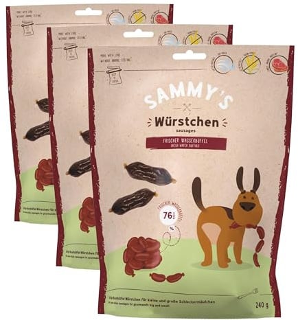 Sammy's salsicce | bufalo d'acqua | spuntino succoso per cani con molta carne fresca | senza cereali | proteine single animal | senza zuccheri aggiunti | 1 x 240 g (Confezione da 3)