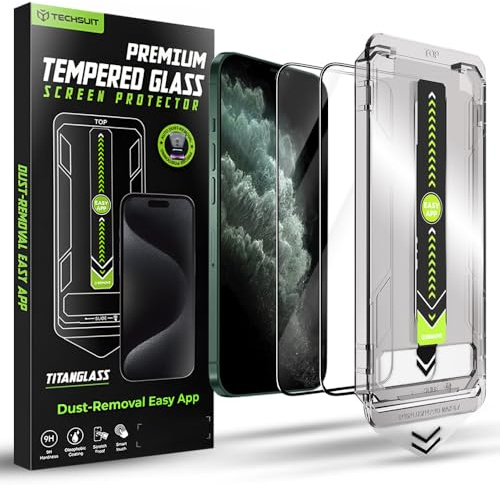 Techsuit Displayschutzfolie 2er Pack für iPhone XS Max, iPhone 11 Pro Max Gehärtetes Glas mit Vollständige Abdeckung, HD Klarheit, Stoßschutz, Oleophobe Beschichtung, TitanGlass FullCover