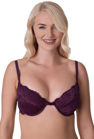 Camille Womens Aubergine Floral Lace Padded Underwired Bra 38D Purple