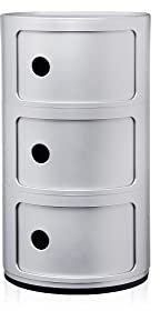 Kartell Componibili, 3 Elements, Silber, Runde Basis