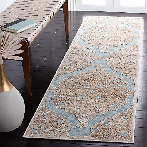 SAFAVIEH Traditionell Teppich für Wohnzimmer, Esszimmer, Schlafzimmer - Paradise Collection, Kurzer Flor, Stein und Aqua, 66 X 244 cm