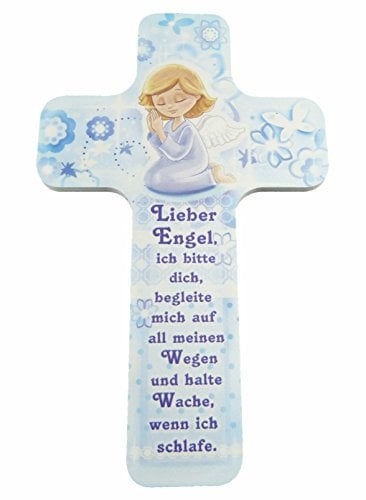 Kinderkreuz / Taufkreuz für Mädchen (rosa) und Jungen (hellblau) als ideales Taufgeschenk, Konfirmation, Kommunion, Firmung, Jugendweihe mit „Lieber Engel begleite mich …“ im Kinderzimmer an Schrank, Tür oder Wand aufhängen - aus unserer Reihe Kinderkreuze und Geschenke zur Geburt & Taufe (ROSA)