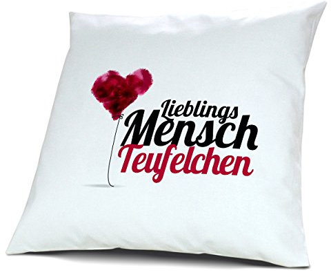 digital print Kopfkissen mit Namen Teufelchen - Motiv Lieblingsmensch, 40 cm, 100% Baumwolle, Kuschelkissen, Liebeskissen, Namenskissen, Geschenkidee