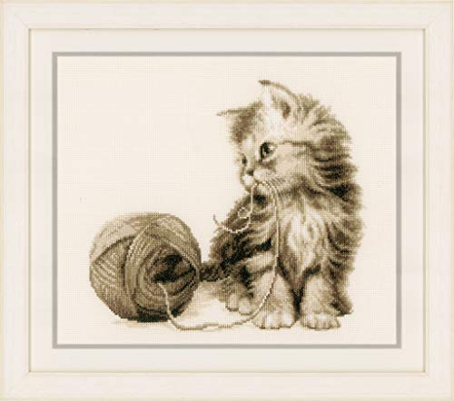 Vervaco Gezählter Kreuzstich Stickpackungen DIY Stickbilder Katze Wanddekoration Handarbeit Set für Erwachsene Kreatives Handwerk ca. 29 x 26 cm Kreuzstichbilder Set Hausdeko