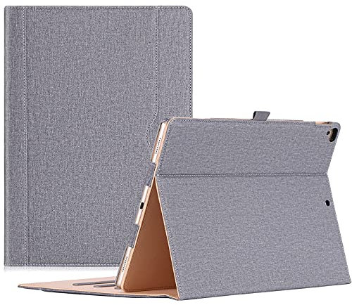 ProCase Leder Stand Folio Hülle für 2017 iPad Pro 12.9 Zoll (A1670 A1671) und 2015 iPad Pro 12.9 (A1584 A1652),Mit Mehre Blickwinkeln, Auto Sleep/Wake, Dokumentenkarte Tasche -Grau