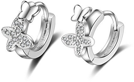 chenyesun Ohrringe Damen Creolen 925 Sterling Silber Klein Zirkonia Kinderohrringe Schmetterling Temperament Elegant Stil