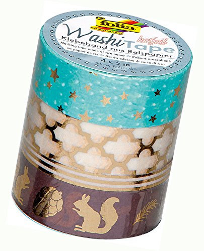 folia 26432 - Washi Tape, Klebeband aus Reispapier, Hotfoil gold III, 4er Set - ideal zum Verzieren und Dekorieren